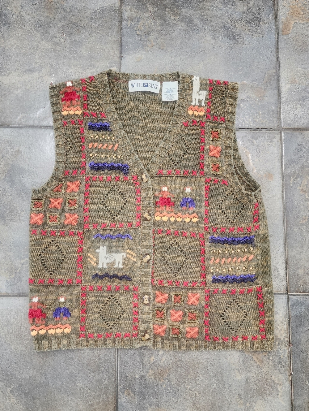 Vintage Y2K White Stag Women's Large Fall Cottagecore Grandma Sweater Vest